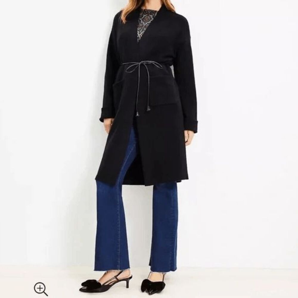 LOFT $149 Belted Pocket Coatigan Sweater long Duster Black Women’s Medium NEW